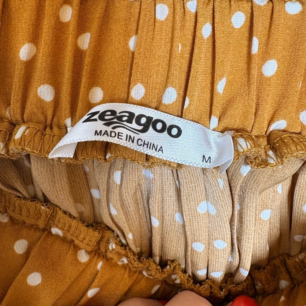 Zeagoo Mustard Polka Dot Pleated Midi Skirt French Girl Retro Medium